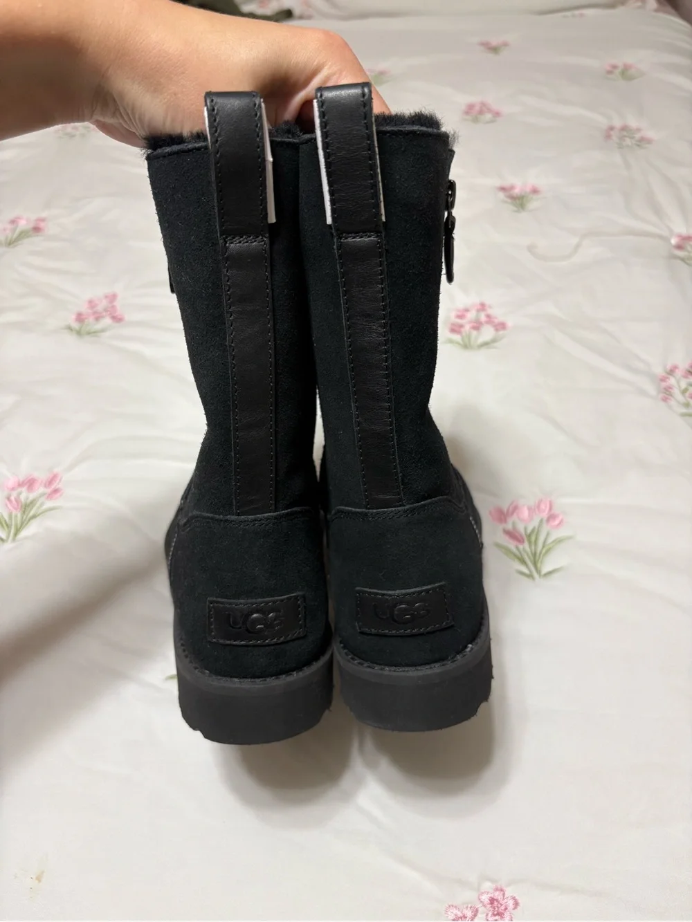 UGG Black Suede Shearling-Lined Zip Winter Boots